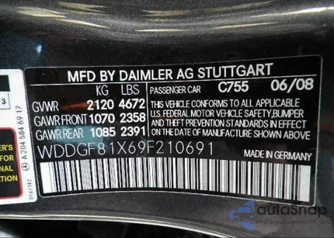 2009 Mercedes-Benz C300 4 Matic из США, поврежденный, VIN WDDGF81X69F210691